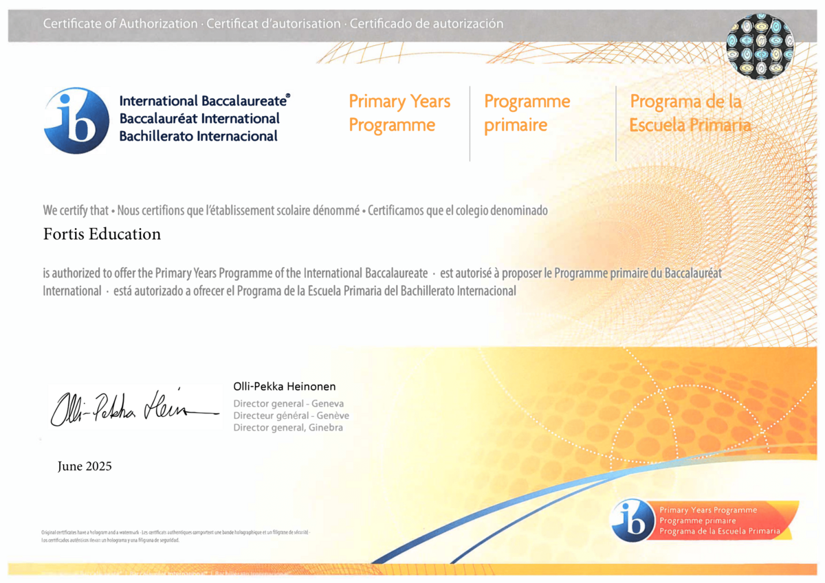 Сертификат авторизации IB World School — Prime School